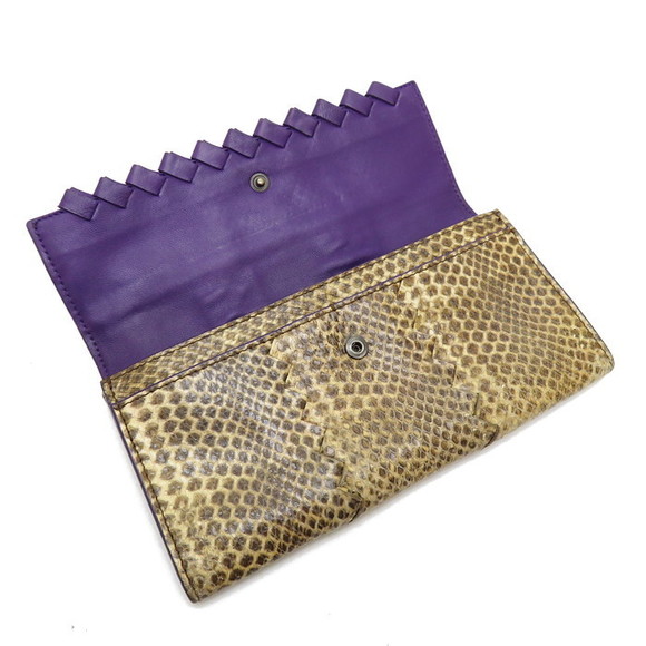 Bottega Veneta Ayers Long Wallet Python Leather Beige Purple - Picture 5 of 9